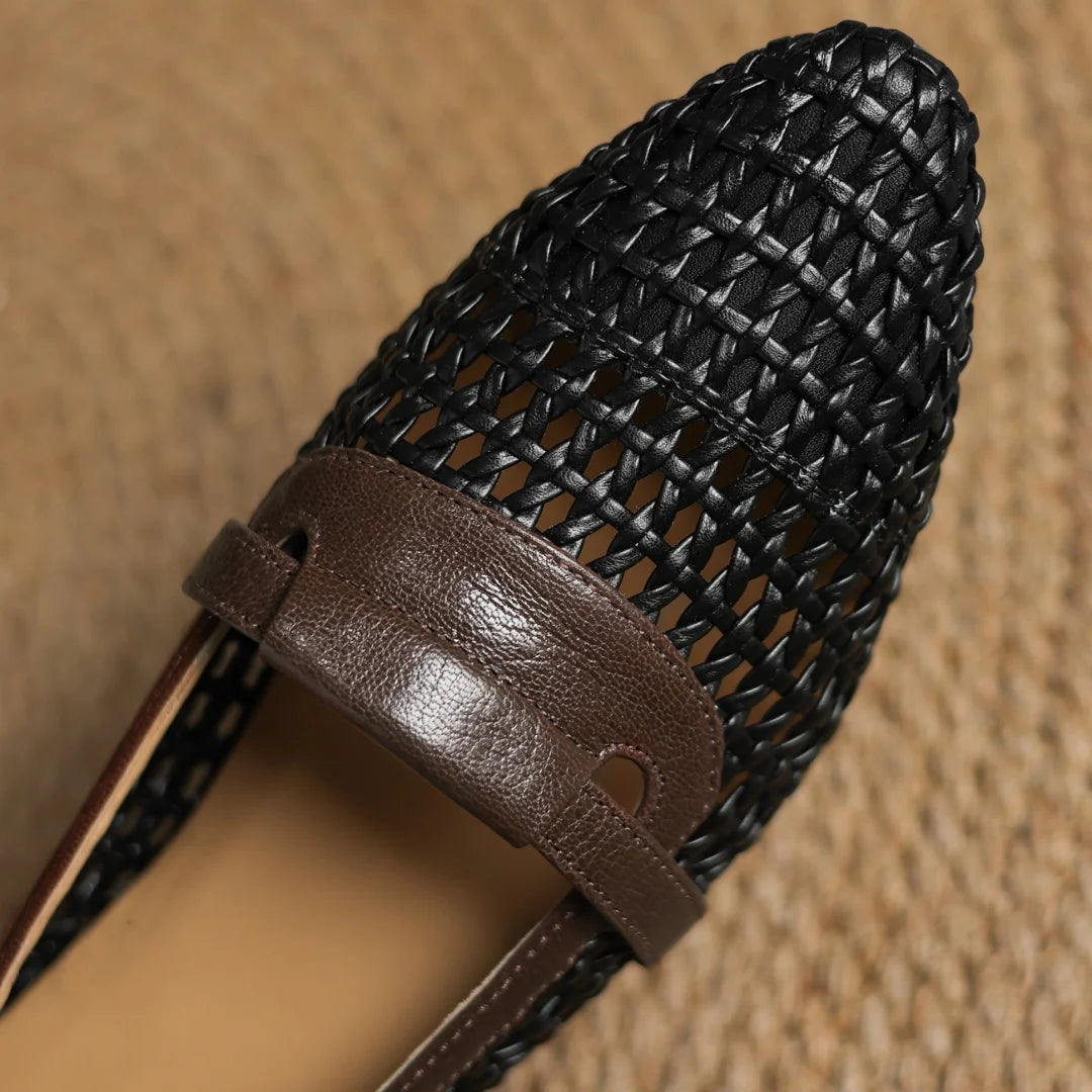 Soft Patchwork Genuine Leather Braided Microfiber Hollow-out Breathable Flats Loafers