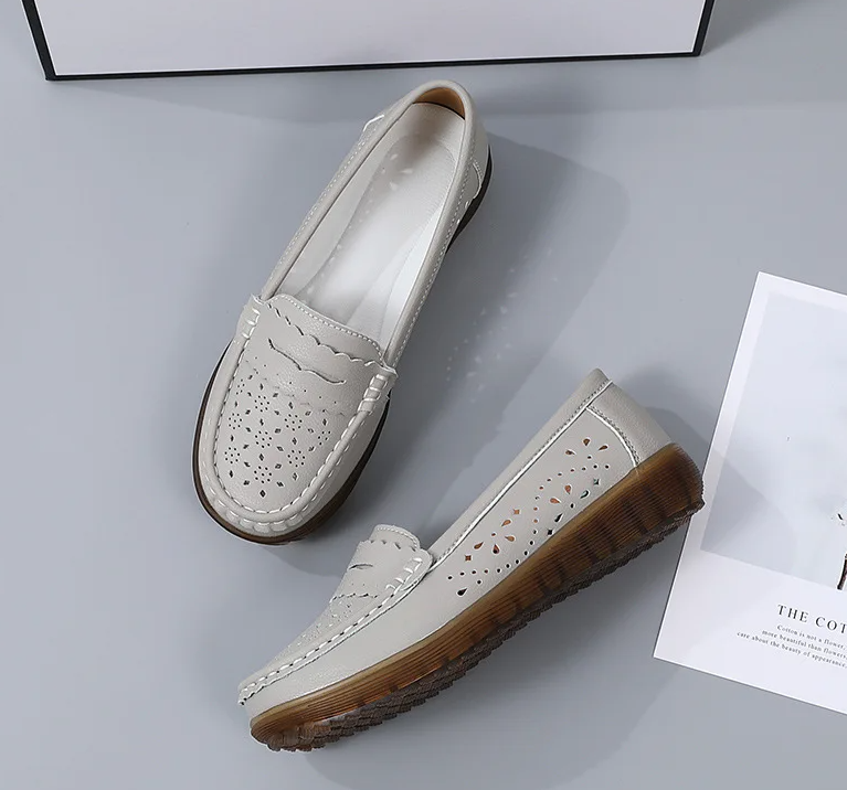 Rubber Round Toe Genuine Leather Flats Platform Slip On Loafers