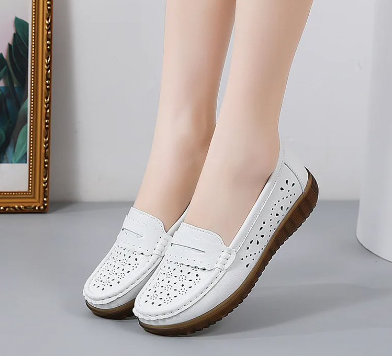Rubber Round Toe Genuine Leather Flats Platform Slip On Loafers