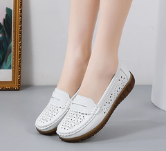 Rubber Round Toe Genuine Leather Flats Platform Slip On Loafers