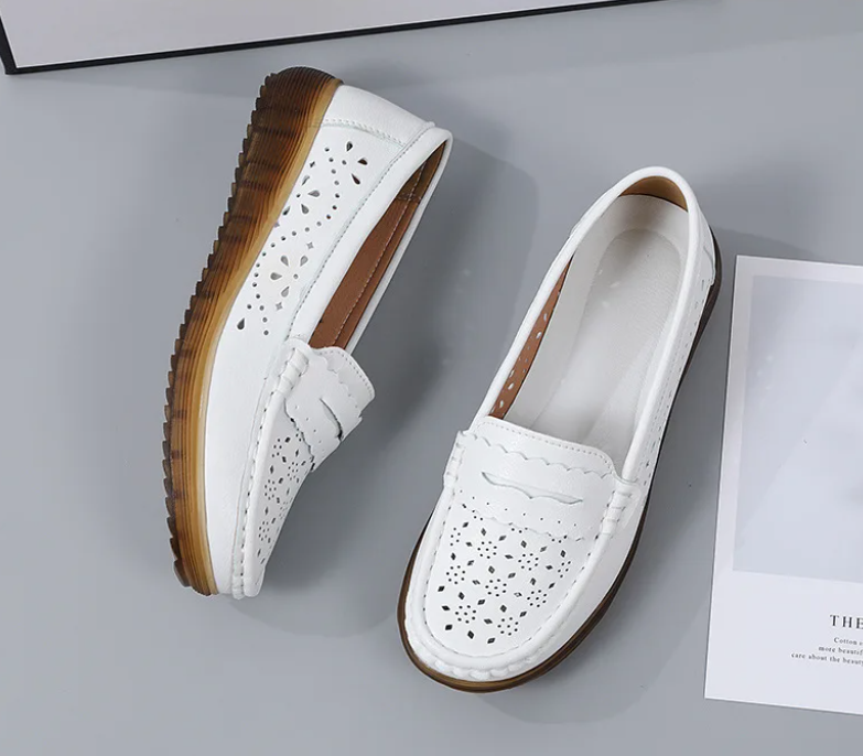 Rubber Round Toe Genuine Leather Flats Platform Slip On Loafers