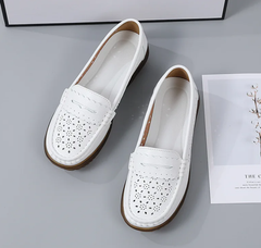Rubber Round Toe Genuine Leather Flats Platform Slip On Loafers