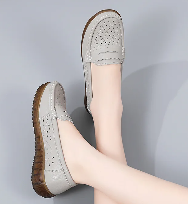 Rubber Round Toe Genuine Leather Flats Platform Slip On Loafers