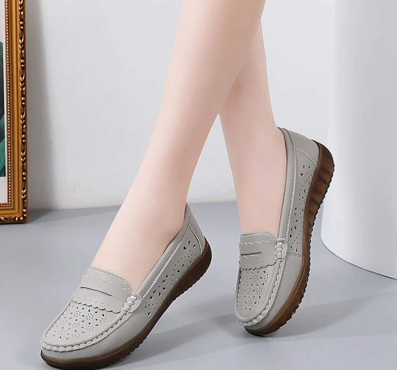Rubber Round Toe Genuine Leather Flats Platform Slip On Loafers