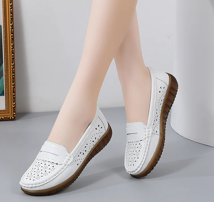 Rubber Round Toe Genuine Leather Flats Platform Slip On Loafers