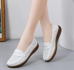 Rubber Round Toe Genuine Leather Flats Platform Slip On Loafers