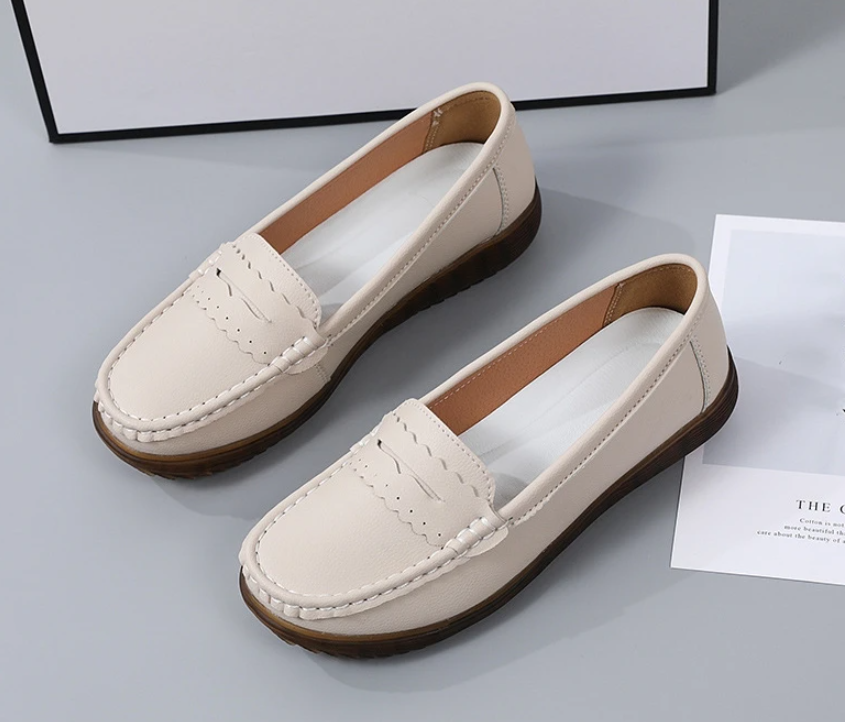 Soft Rubber Round Toe Genuine Leather Flats Platform Slip On Loafers