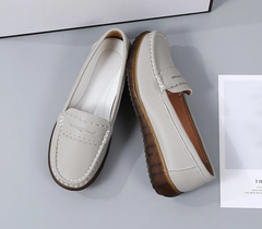 Soft Rubber Round Toe Genuine Leather Flats Platform Slip On Loafers