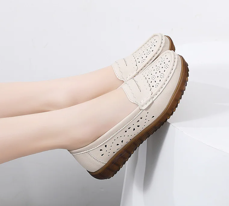Rubber Round Toe Genuine Leather Flats Platform Slip On Loafers