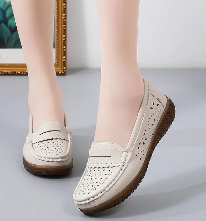 Rubber Round Toe Genuine Leather Flats Platform Slip On Loafers