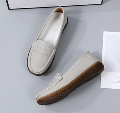 Soft Rubber Round Toe Genuine Leather Flats Platform Slip On Loafers