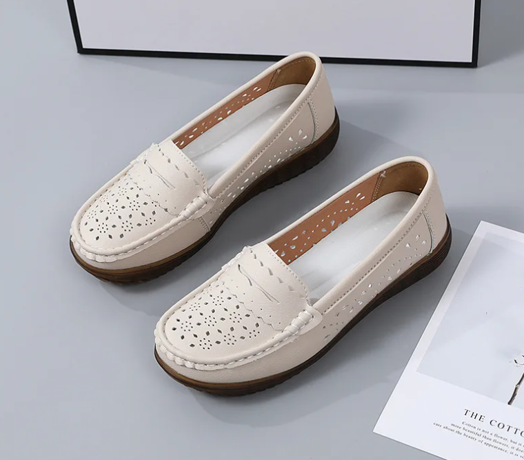 Rubber Round Toe Genuine Leather Flats Platform Slip On Loafers