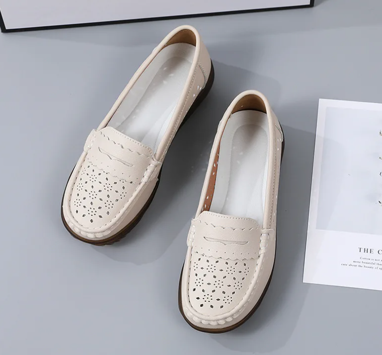 Rubber Round Toe Genuine Leather Flats Platform Slip On Loafers