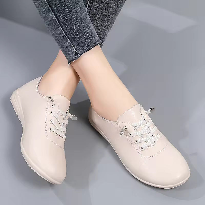 Soft Sewing Round Toe Lace Up Comfortable Genuine Leather Flats Shoes