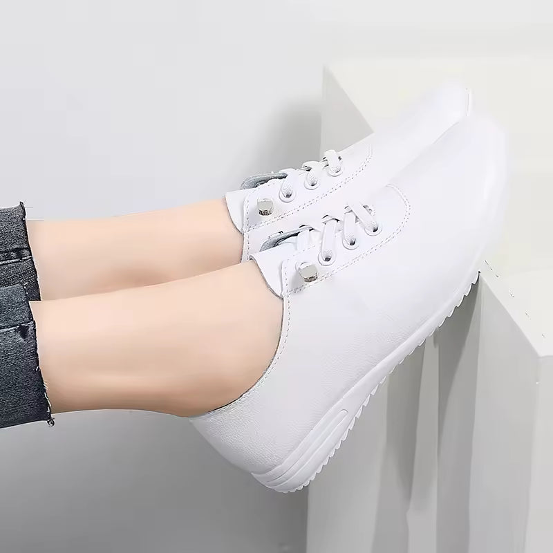 Soft Sewing Round Toe Lace Up Comfortable Genuine Leather Flats Shoes