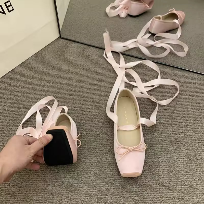 Soft Sole Cross Ankle Strap Ballet Flats Square Toe Shallow Sandals