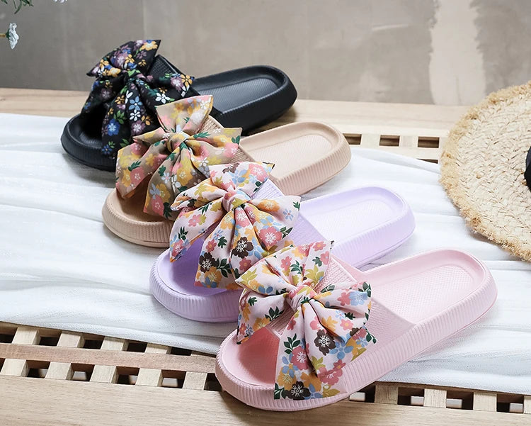 Soft Sole Eva Bow Tie Non-Slip Thick Beach Style Slippers