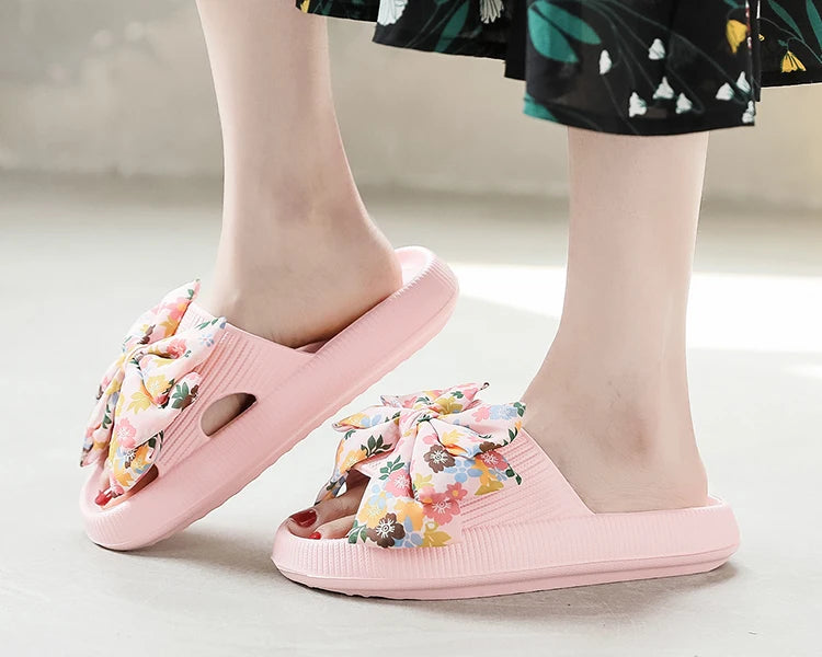 Soft Sole Eva Bow Tie Non-Slip Thick Beach Style Slippers
