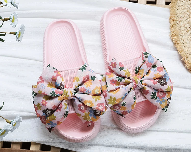 Soft Sole Eva Bow Tie Non-Slip Thick Beach Style Slippers