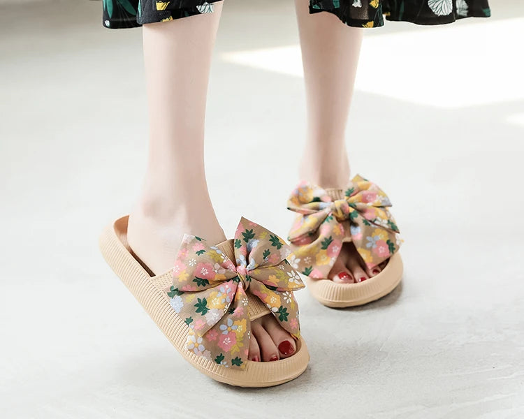 Soft Sole Eva Bow Tie Non-Slip Thick Beach Style Slippers