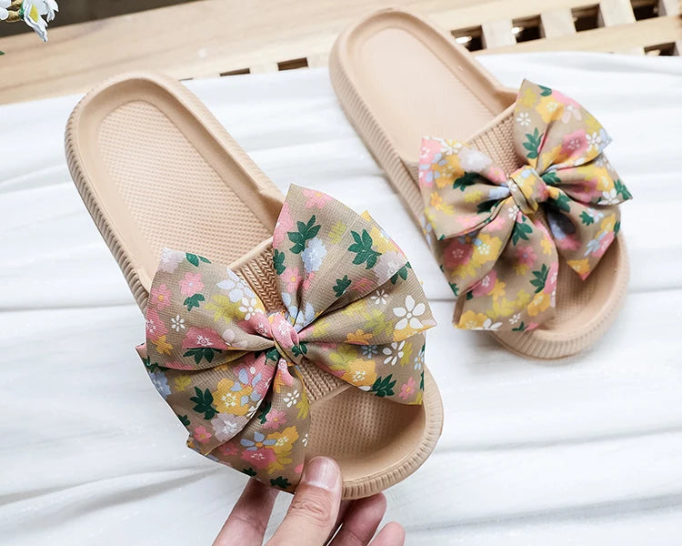 Soft Sole Eva Bow Tie Non-Slip Thick Beach Style Slippers