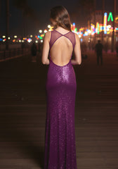 Mesh Insert Sparkly Backless Maxi Dress Magenta