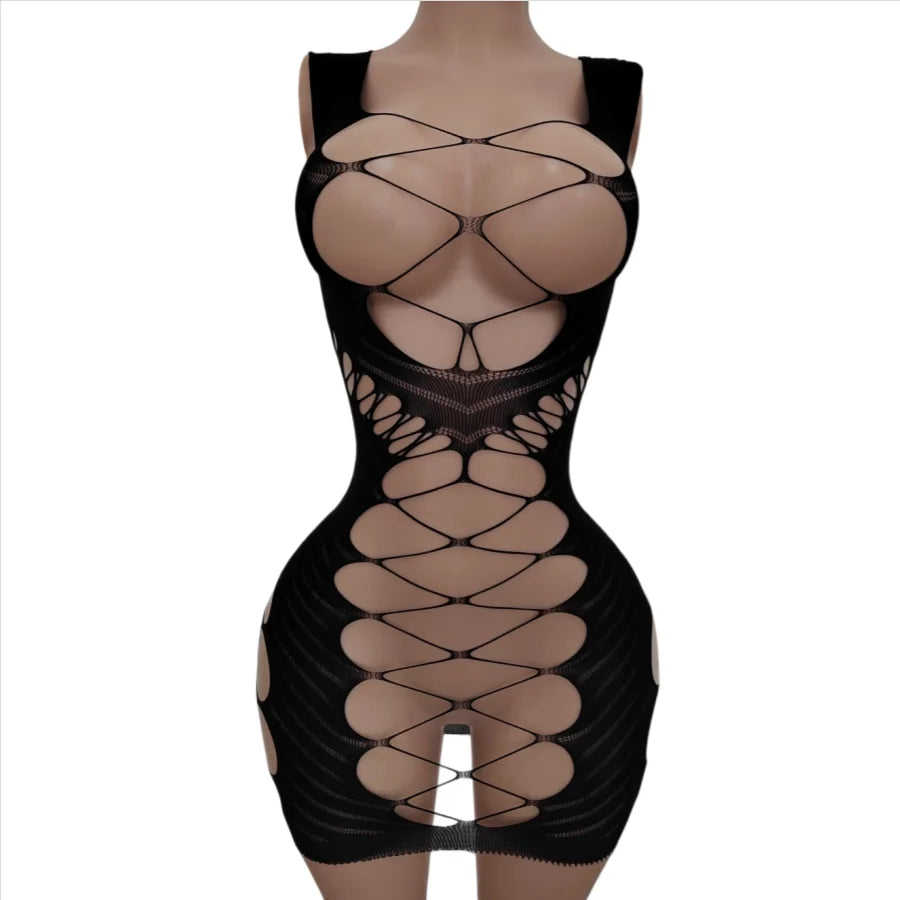 Spicy Girl See-through Hollow Close-fitting Butt-baring One-piece Elastic Nightclub Uni