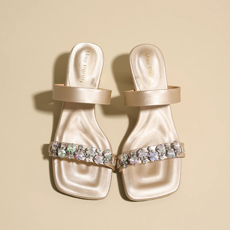 Crystal Square Toe High Evening Party Heels Sandals