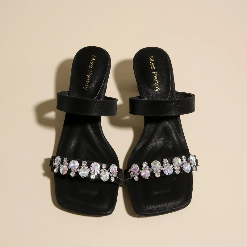 Crystal Square Toe High Evening Party Heels Sandals