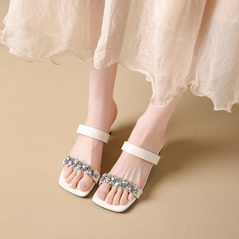 Crystal Square Toe High Evening Party Heels Sandals