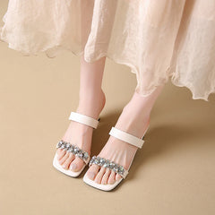 Crystal Square Toe High Evening Party Heels Sandals