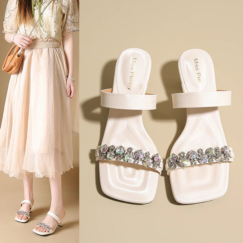 Crystal Square Toe High Evening Party Heels Sandals