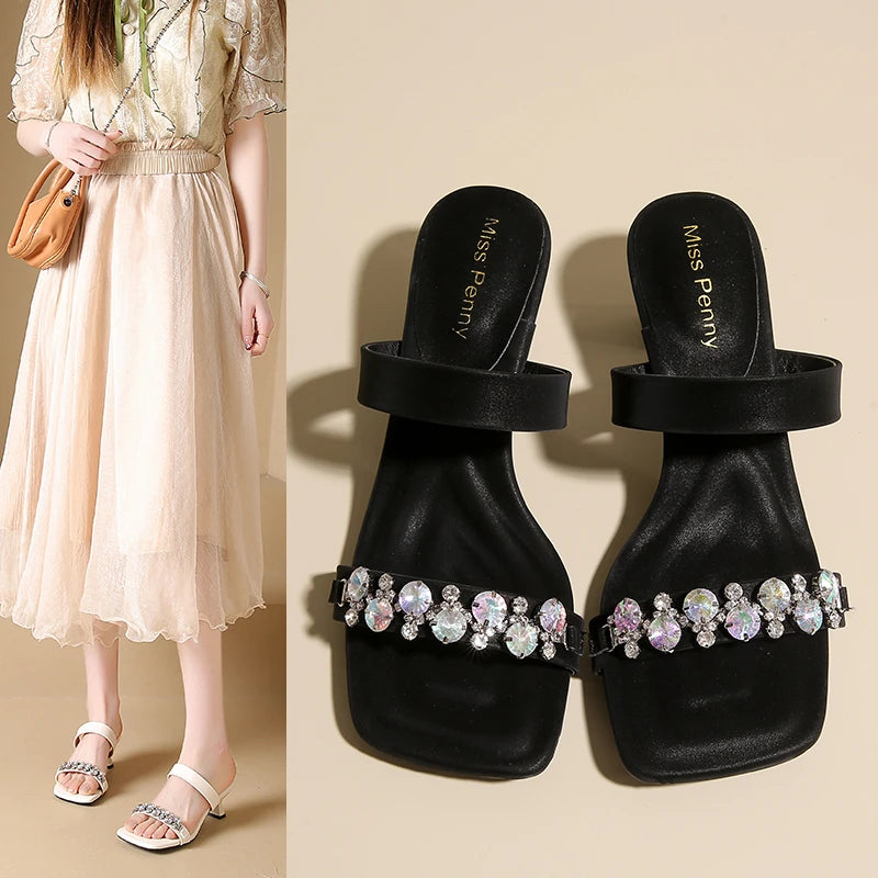 Crystal Square Toe High Evening Party Heels Sandals
