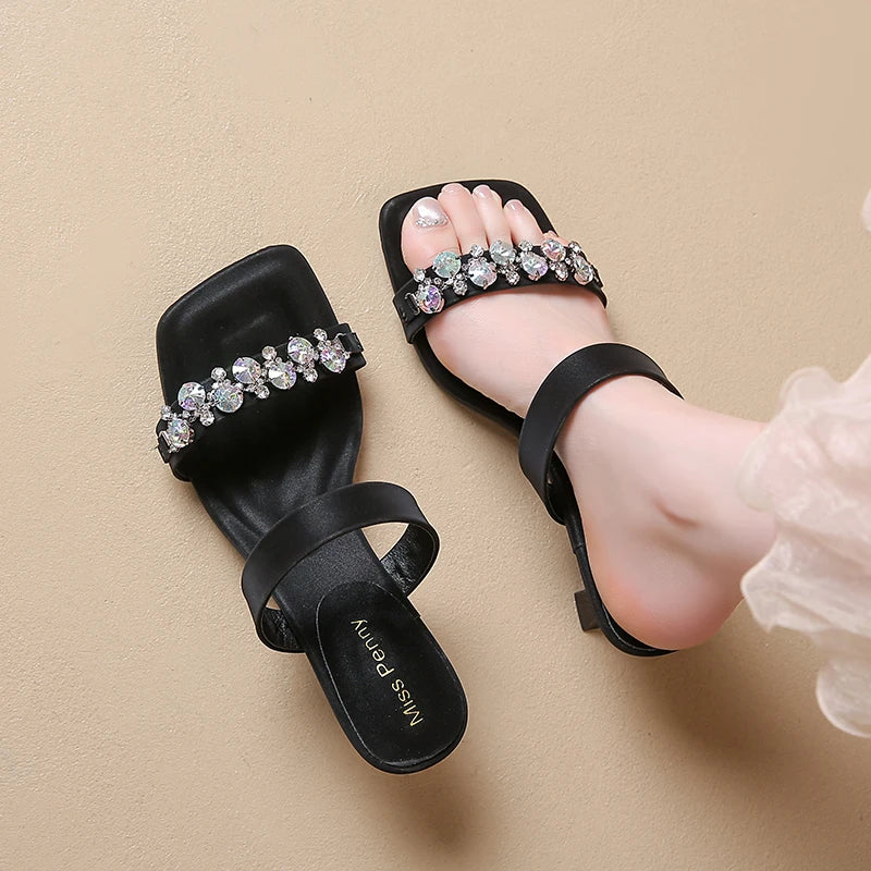 Crystal Square Toe High Evening Party Heels Sandals