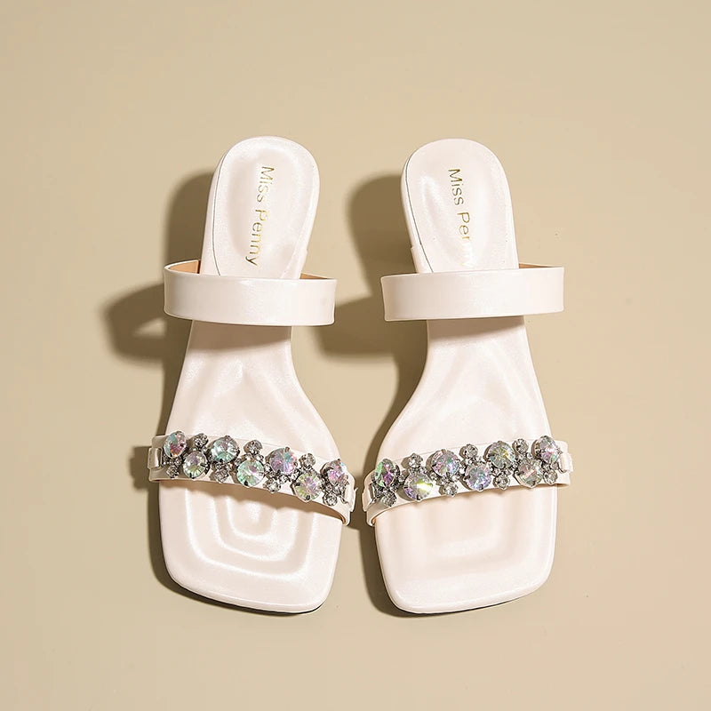 Crystal Square Toe High Evening Party Heels Sandals