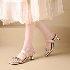 Crystal Square Toe High Evening Party Heels Sandals