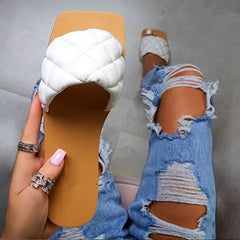 Square-Toed Sandals Quilted Strap Open Heels