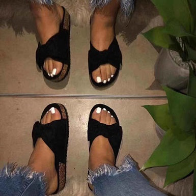 Strap and Bow Flat Sandals Wide