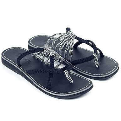 Strap-and-Chain Sandals Round Toes Crisscrossed Straps