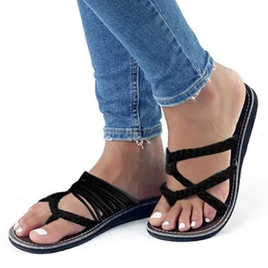 Strap-and-Chain Sandals Round Toes Crisscrossed Straps