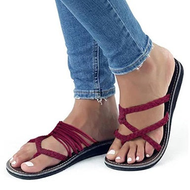 Strap-and-Chain Sandals Round Toes Crisscrossed Straps
