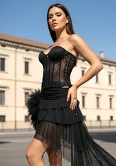 Strapless Corset Ruffle Two Piece Dress Black