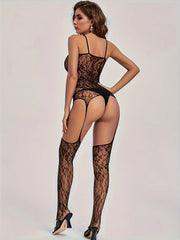 Strapless Hollow out Embroidery Onesie Nightgown Open Bottom Butt Exposure See-through Sleepwear