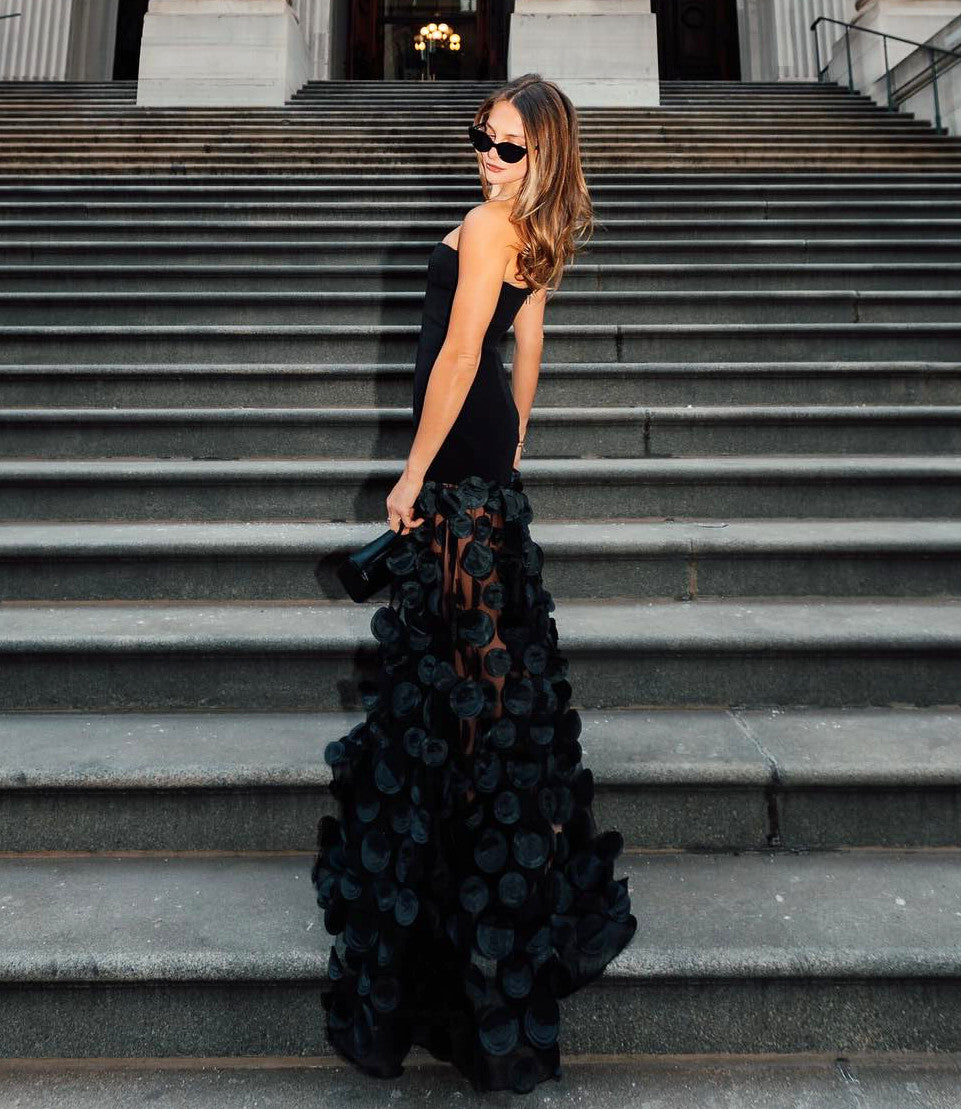 Strapless A Line Maxi Dress Black