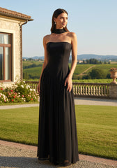 Strapless Scarf A Line Maxi Dress Black