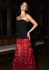 Strapless A Line Maxi Dress Black Burgundy