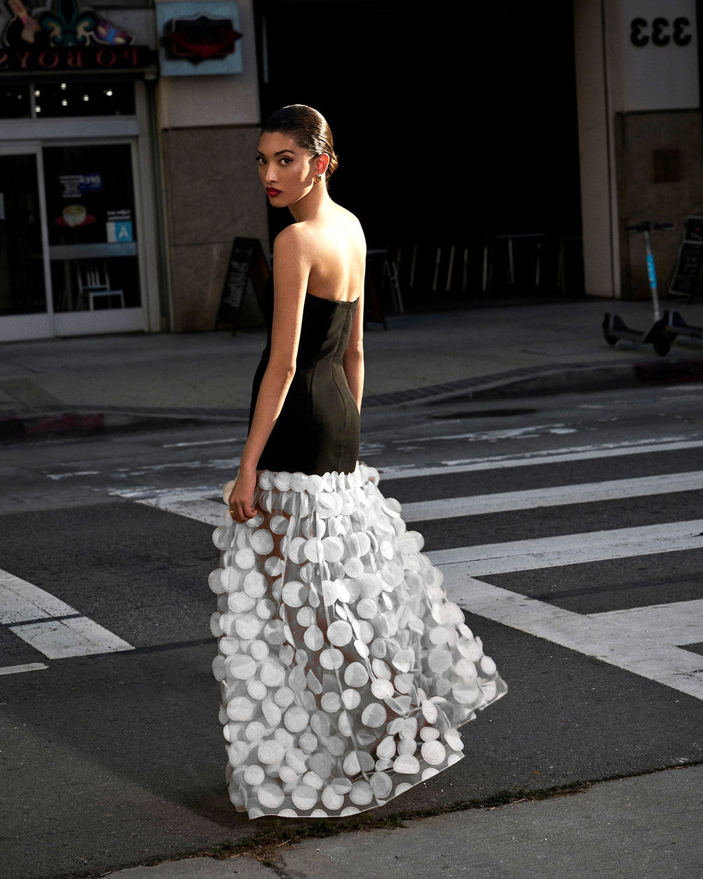 Strapless A Line Maxi Dress Black White