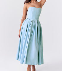 Strapless A Line Midi Dress Blue