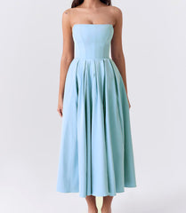 Strapless A Line Midi Dress Blue