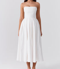 Strapless A Line Midi Dress White